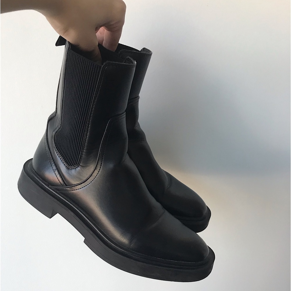 ZARA LEATHER ROUNDED SQUARE TOE MID CALF BOOTS